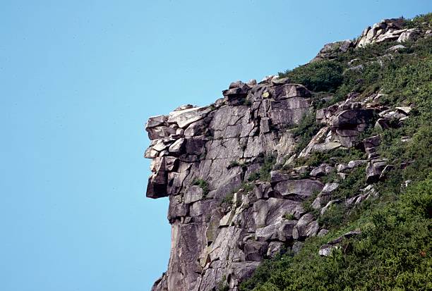 View of Old Man of the Mountain taken in 1999, before it's collapse in 2003.Canon Mountain, New Hampshire, USA.      8th August 1999