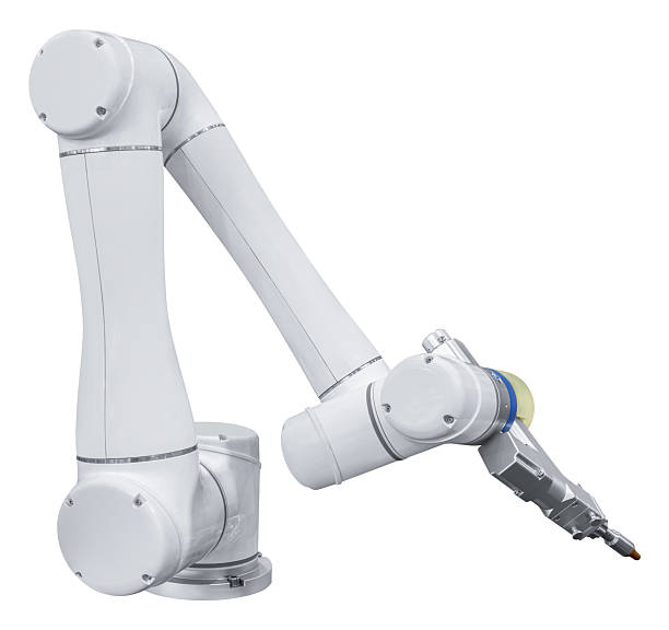 istock White robotic arm isolated on white background with clipping path 2224782740