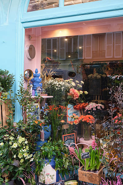 istock Colorful Flower Shop Facade with Window Reflections in Paris 2224782932