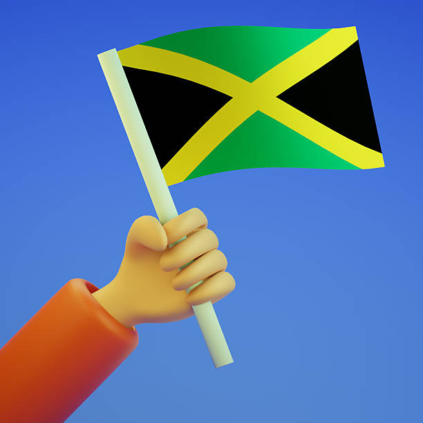 A Jamaican Flag flies on the rigging/stay of a sailboat
