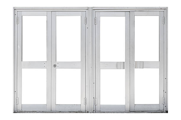 istock Modern metal double doors with glass sections is isolated. 2224800742