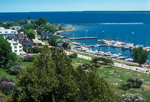 Mackinac Island - Harbor View from the Fort - 1982. Scanned from Kodachrome 25 slide.