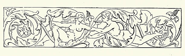 Victorian design element, Greek or Roman mythology, Venus and the Satyr, filigree pattern, 19th Century style