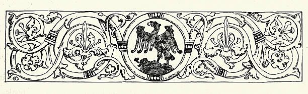 Victorian design element, Eagle with spread wings, filigree, 19th Century style Vintage illustration