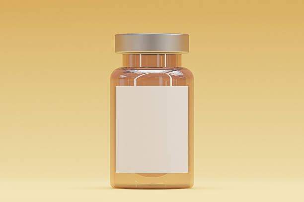 High-resolution 3D render of a small vaccine vial featuring a clean white label, perfect for replacing with custom branding or design. Set against a smooth yellow gradient background, this mockup is ideal for designers, pharmaceutical presentations, medical product packaging, and promotional materials. The minimal setup emphasizes the label area, offering a professional and versatile template for showcasing logos, product names, or regulatory information in a realistic context.