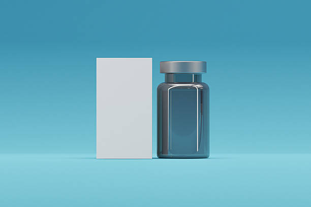 istock Vaccine Vial Mockup with Package Box on Gradient Blue Background – Editable Design Template 2224806573