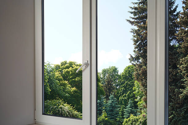 istock View from the window of a park with green trees. 2224810008
