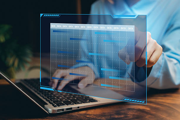 istock Business Professional Interacting with Digital Data Display on Laptop in Modern Office Setting 2224814760