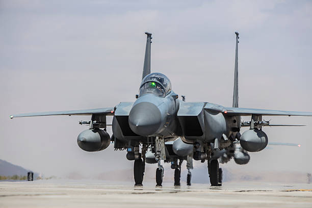istock F-15 Fighter Jet on taxiway 2224817722