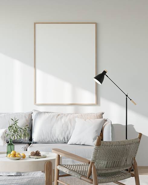 istock Minimalist Living Room Interior with White Sofa and Poster Frame Mockup - 3d Render 2224822890