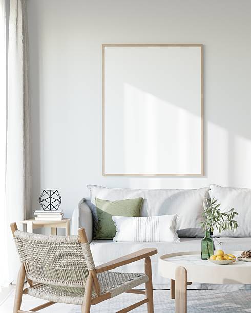 istock Minimalist Living Room Interior with White Sofa and Poster Frame Mockup - 3d Render 2224822893