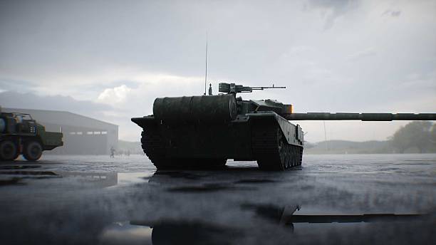 istock Military russian base. Russian battle tank. 3d rendering. 2224833657
