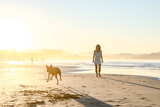 istock woman on beach with dogs 2224835363