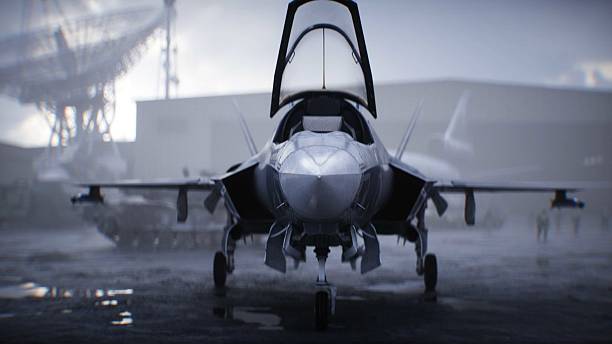 istock Military american base. American fighter jet. 3d rendering. 2224836039
