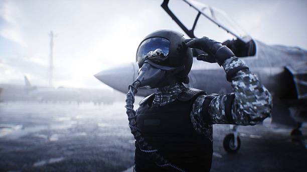 istock Military american pilot. American fighter jet. 3d rendering. 2224836155