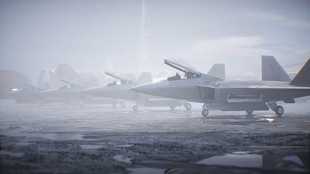 istock Military american base. American fighter jet. 3d rendering. 2224836224