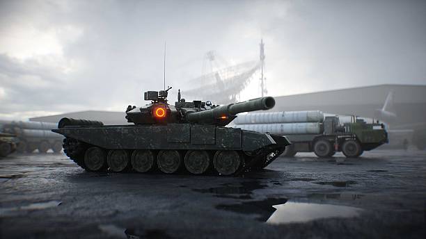 istock Military russian base. Russian battle tank. 3d rendering. 2224836251
