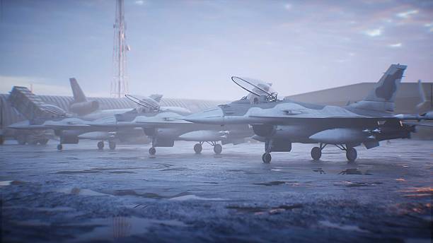istock Military american base. American fighter jet. 3d rendering. 2224836401