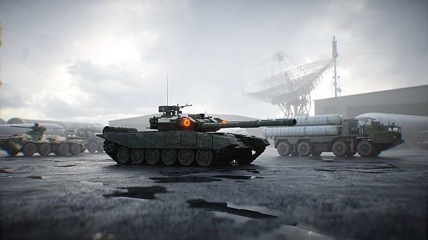 istock Military russian base. Russian battle tank. 3d rendering. 2224836549