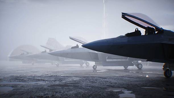 istock Military american base. American fighter jet. 3d rendering. 2224836763