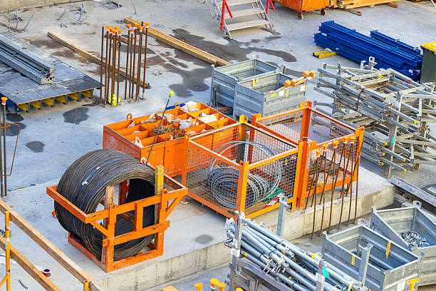 Closeup construction site of apartment building, full frame horizontal composition