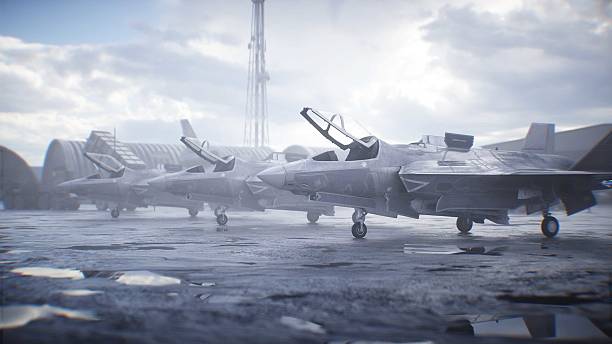 istock Military american base. American fighter jet. 3d rendering. 2224837571