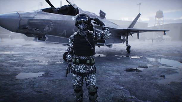 istock Military american pilot. American fighter jet. 3d rendering. 2224838522