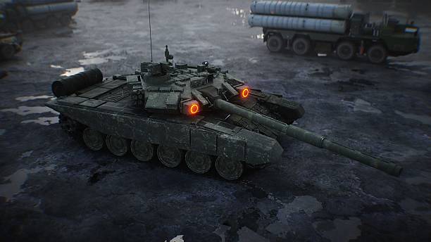 istock Military russian base. Russian battle tank. 3d rendering. 2224838566
