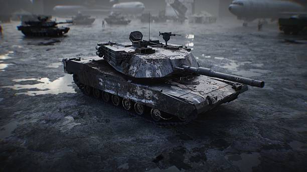 istock Military american base. American battle tank 3d rendering. 2224838893