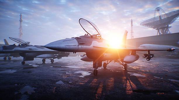 istock Military american base. American fighter jet. 3d rendering. 2224839534