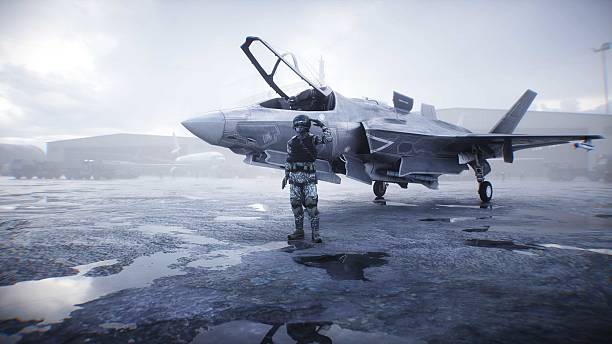 istock Military american pilot. American fighter jet. 3d rendering. 2224839543