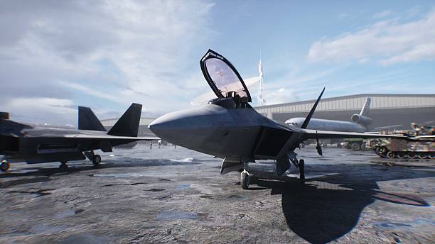 istock Military american base. American fighter jet. 3d rendering. 2224839817