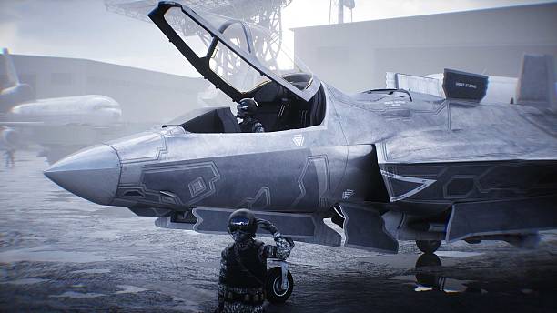 istock Military american pilot. American fighter jet. 3d rendering. 2224839883