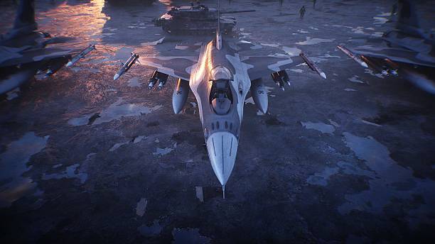 istock Military american base. American fighter jet. 3d rendering. 2224840171