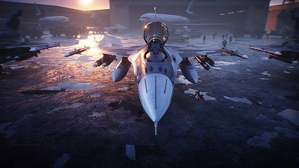 istock Military american base. American fighter jet. 3d rendering. 2224840213