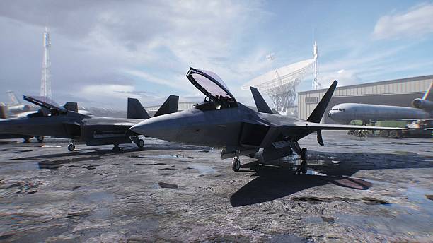 istock Military american base. American fighter jet. 3d rendering. 2224840383