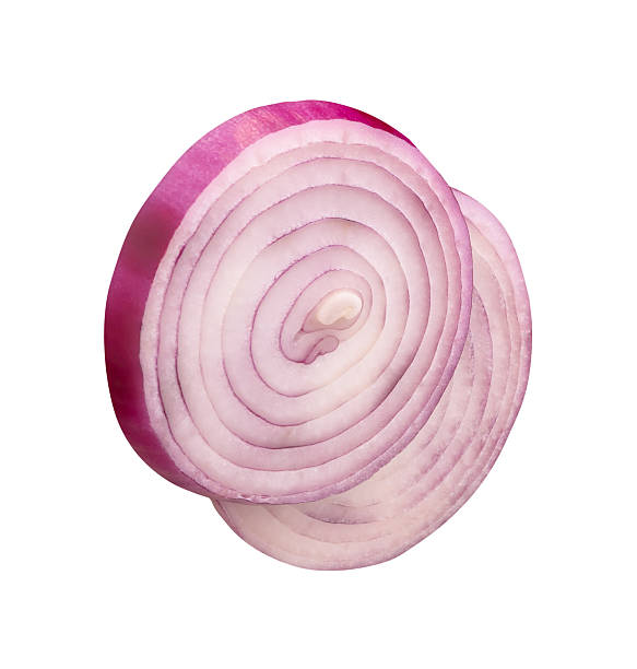 istock Two Spanish onion or red onion slices in stack isolated on white background with clipping path 2224846655