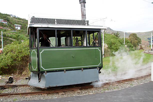 Christchurch, New Zealand - July 6, 2014: Vintage steam tram in Ferrymead Heritage Park.
