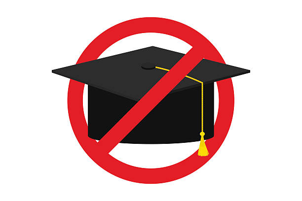 istock Education ban prohibit icon. Not allowed graduate hat. Forbidden bachelor. Graduation cap in red prohibition circle. Education restrictions, sanctions. Discrimination and inequality. 2224858463