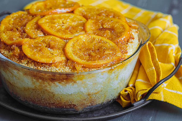 Couscous cheesecake with orange syrup