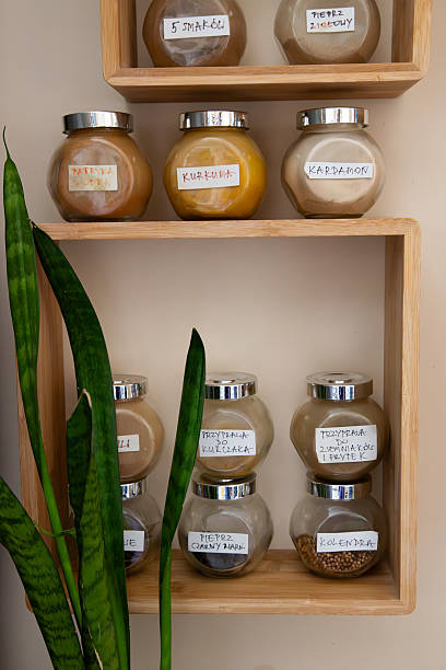istock Spices in little jars in the kitchen on the shelves 2224882009