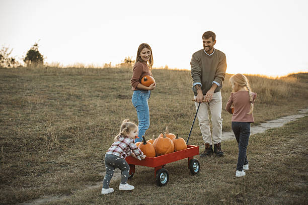istock Young family at pumpkin patch 2224886605