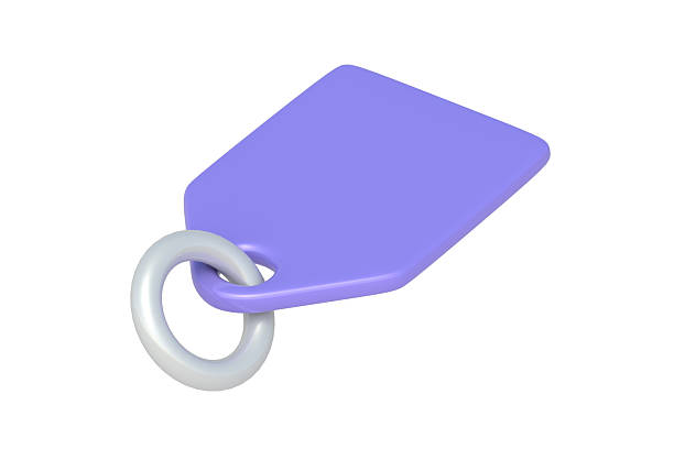 Key connected to tag on white.