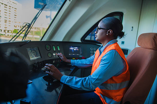 istock Female locomotive engineer in the cabin 2224887134