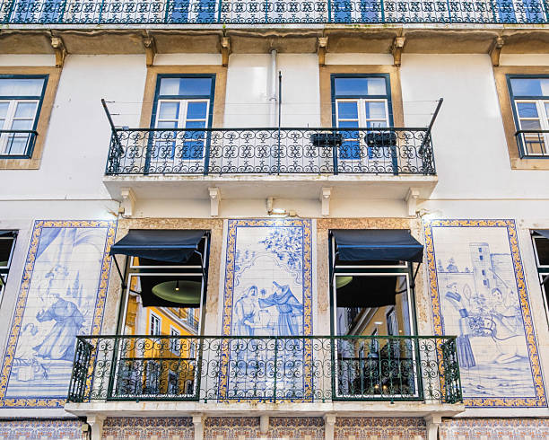 Building with ceramic tiles on the facade in the Alfama, the oldest neighborhood of Lisbon