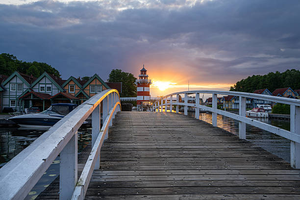 Rheinsberg, Germany - June 2, 2025: Marina of Rheinsberg during sunset on June 2, 2025 in Brandenburg, Germany