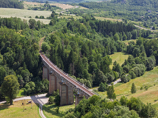 istock Railway bridge spans lush valley and dense forest, showcasing the harmony of infrastructure and nature in rural setting 2224897072