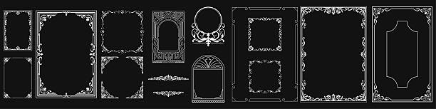 White line vintage frame set, vintage decoration, black and white vintage elements