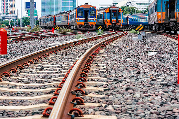 istock Trains lined up at a maintenance depot 2224901728