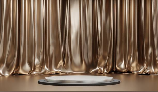 istock Shiny curtain background with circle stage, backdrop, showroom, 3D illustration 2224901794